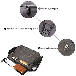Містка чоловіча сумка зі шкірозамінника Vintage 22143 сірий - мініатюра 4