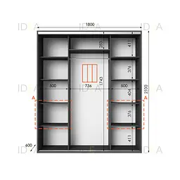 Шафа-купе Idea серія 7 180 x 60 x 210 см Антрацит Дзеркало - мініатюра 2
