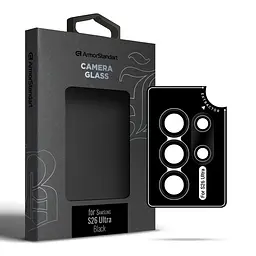 Захисне скло для камери Samsung Galaxy S26 Ultra 5G, Supreme BI, чорний колір, з рамкою, глянцеве скло для захисту лінз, протиударне, прозоре, з клейовим шаром по контуру, не впливає на якість фото, ArmorStandart (ARM90425)