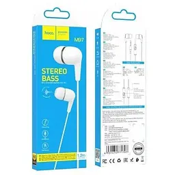 Навушники вакуумні Hoco M97 Enjoy універсальні earphones з мікрофоном білі 6931474771797 - мініатюра 2