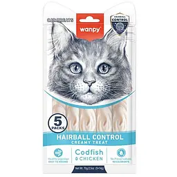 Ласощі для котів Wanpy Hairball Control рідкі функціональні ласощі для виведення вовни в стіках 70 г