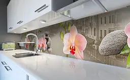Вініловий кухонний фартух Венеція Орхідеї наклейка ПВХ Квіти каміння Рожевий 60х250 см Happy Pocket Z181481 - мініатюра 6
