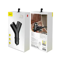 АЗП Baseus Y type dual USB + cigarette lighter extended car charger Black - мініатюра 3