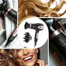 Фен Adler AD 2248 black 2200Вт/ 2 швидкості/ хол.обдув/ темп.режимів-3/ іонізація/ насадки - 2 шт. - мініатюра 9