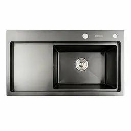 Кухонна мийка чорна PVD 78x43 R Platinum Handmade (два отвори, круглий сифон 3,0/0,8), Чорний