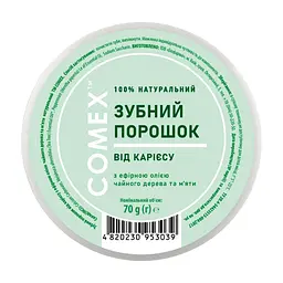 Зубний порошок Comex Натуральний Від карієсу З ефірною олією чайного дерева та м'яти 70 г (4820230953039)