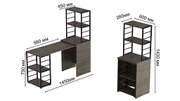 Стіл-тумба трансформер Смарт 3/2 з етажеркою Ferrum-decor 1430x1450x600 Чорний метал ДСП Дуб Сонома Трюфель 16 мм (FRD-105120) - мініатюра 7