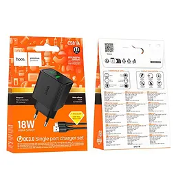 Блок живлення зарядне HOCO CS81A Excellent single port charger with digital display 1USB 18W QC3.0 + кабель Micro USB чорне - мініатюра 2