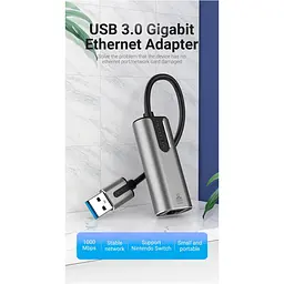Адаптер Vention USB 3.0-A to Gigabit Ethernet Adapter Gray 0.15M Aluminum Alloy Type (CEWHB) - мініатюра 3