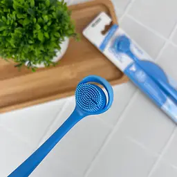 Скребок для язика Dual Cleaning (блакитний) - подвійне очищення: скребок + щетинки - мініатюра 2