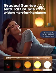 Будильник inga Sunrise з подвійною бездротовою зарядкою для iPhone, Apple Watch, AirPods, функцією створення білого шуму для сну - мініатюра 5
