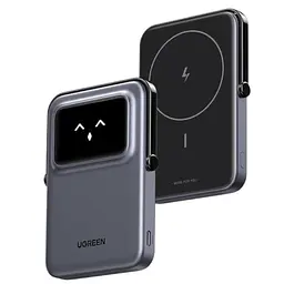 Бездротовий магнітний павербанк Ugreen PB572 Qi2 10000 mah 20 W зі складною підставкою та TFT дисплеєм сірий