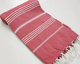 Рушник пештемаль Turkey Towel 100х180 см легкий великий для пляжу басейну бані сауни підстилка на дачу пікнік природу відпустку море полоса червоний - мініатюра 2