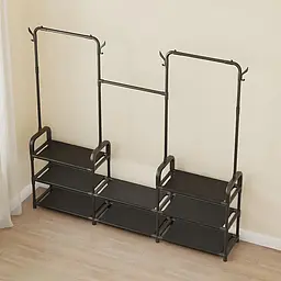 Стійка-вішалка для одягу та взуття Model1BLACK - 164×137×26 см, 11полок, 4гачки, підлогова, нержавіюча сталь - мініатюра 2