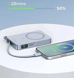 Магнітний павербанк Ugreen з бездротовою MagSafe зарядкою блакитний 30W 10000 мАч - мініатюра 7