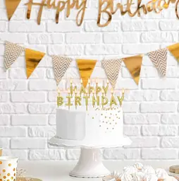 Свічки для торта "Happy Birthday" набір букв золоті, декоративні свічки напис для дня народження, святкові свічки літери - мініатюра 4