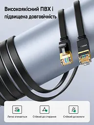 Плаский мережевий Ethernet-шнур UGREEN NW106 5 м товщина 2,1 мм патч-корд LAN-кабель штекери RJ45 на обох кінцях Cat 7 до 10 Гбіт/с 600 МГц сумісний з PoE-обладнанням для прокладання під килимами та вздовж стін 20 настінних кліпс і пилозахисні ковпачки для обох штекерів екранування U/FTP жили з чистої міді чорний (11263) - мініатюра 7