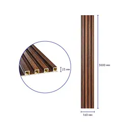 Рейка декоративна Wall Sticker WPC стінова 3000х160х23 мм Каштан SW-00001536 - мініатюра 3