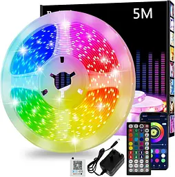 Світлодіодна стрічка 5 м, світлодіодні ліхтарі RGB з пультом дистанційного керування додатком, синхронізація кольору музики