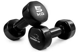 Гантелі вінілові PowerPlay 4125 Achilles 2*5 кг Чорні 2 шт (PP_4125_5kg_2in) - мініатюра 2