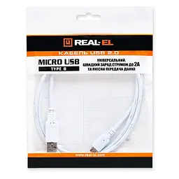 Дата кабель USB 2.0 AM to Micro 5P 0.6m Pro white REAL-EL (EL123500022) - мініатюра 2