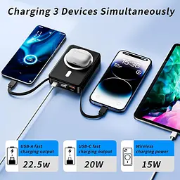 Бездротовий зарядний банк CROWATTS Mag-safe Power Bank ємністю 10000 мАг, PD 22,5 Вт з USB-C - мініатюра 6