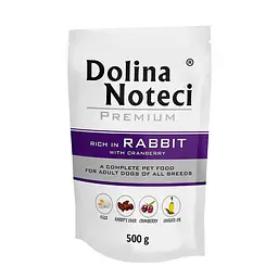 Вологий корм для собак Dolina Noteci Premium з кроликом та журавлиною пауч 500 г