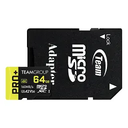 Карта пам'яті Team 64GB microSDXC class 10 UHS-I U3 V30 A2 Pro+ (TPPMSDX64GIA2V3003)