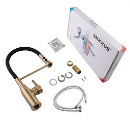 Змішувач для кухні Mixxus Premium Summer 017 Brushed Gold з гнучким виливом MI6964 Золотий - мініатюра 7