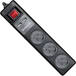 Мережевий подовжувач REAL-EL RS-3 USB CHARGE 1.8m, black (EL122500001) - мініатюра 4