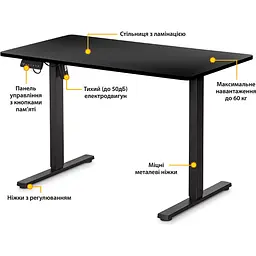 Комп'ютерний ігровий стіл Mealux PowerDesk Lite Black (EVO-201 Lite B/B) [111796] - мініатюра 2