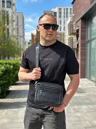 Чоловіча барсетка з ручкою 26х20х7, шкіряна сумка з ременем через плече BEXHILL BX-14440B чорна 260 мм - мініатюра 5