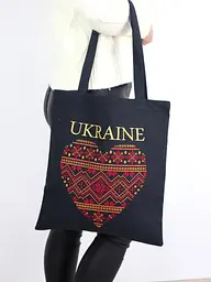 Шоппер з вишивкою UKRAINE червоне серце з золотом, екосумка для покупок