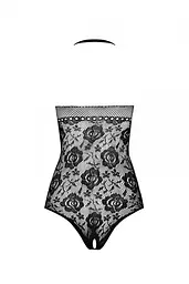 Бодістокінг з імітацією корсетної шнурівки Passion BS094 One Size, black, квітковий візерунок, з дос - мініатюра 4