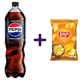 Набір: напій Pepsi безалкогольний сильногазований на ароматизаторах нуль цукру 1.25 л + чипси Lay's зі смаком сиру 120 г 