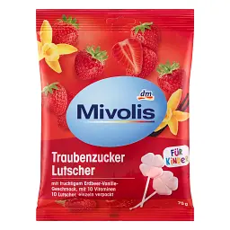Декстрозні льодяники Mivolis Dextrose полуниця-ваніль для дітей 10 шт, 75 г