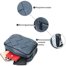 Шкіряна сумка з палітурками для стильних жінок Vintage 22408 синя - мініатюра 7