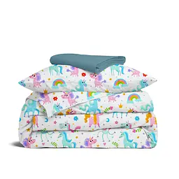Дитяча постільна білизна в ліжечко UNICORNS CS1, бірюзовий (UnicornFunnyColor_68Sky_140)
