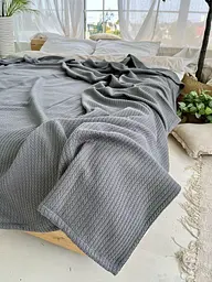 Покривало Zeintex Косичка бавовняне темно-сіре 230х280 см - мініатюра 9