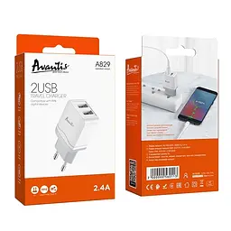 Мережевий зарядний пристрій Avantis A829 (2USB/2.4A)- білий - мініатюра 2