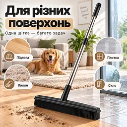 Універсальна гумова щітка-швабра 4 в 1 для підлоги, килимів, шерсті та вікон, ручка з нержавіючої сталі KT9005102 - мініатюра 10