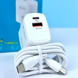 Зарядний пристрій Celebrat C-H3 Type C + USB QC3.0 20W Charger White + Type-C Cable - мініатюра 2