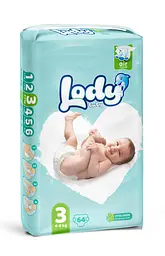 Підгузки дитячі Lody Baby Air midi 3 (4-9 кг) Jumbo 64 шт. дихаючі натуральний склад