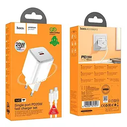 Адаптер мережевий Hoco Mighty single port charger N40 (Type-C to Type-C set) |1Type-C, 20W/3A, PD/QC| - мініатюра 2