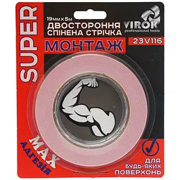 Стрічка двостороння спінена Virok Moment Fix 19мм х 5м біла (23V116)