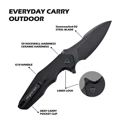 Ніж Hightron Mini Ventura, D2, G10, чорний, чорний stonewash клинок (HK05BLKBS) - мініатюра 5