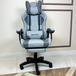 Геймерське крісло DEXON VECTOR з підставкою для ніг, екошкіра+тканина, Сірий-Темно-сірий - мініатюра 3