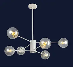Люстра стельова Levistella 7526033-6 WH+CL, 6 плафонов, E27, білий + прозорий, сучасний стиль для дому - мініатюра 2