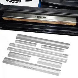 Накладки на пороги для Volkswagen Golf VI Combi 2009-2012 Нержавіюча сталь із загином та Логотипом 4 шт (Premium P-VW16)