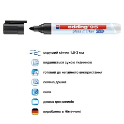 Маркер Edding Glass e-95 1,5-3 мм круглий чорний (e-95/01) - мініатюра 4